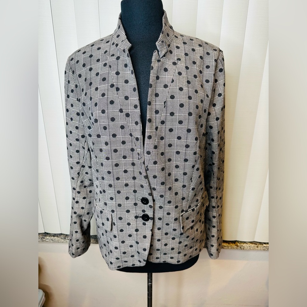 Lane Bryant Timeless Glen Gray Plaid Polka Dot Blazer Evening Jacket Size 16